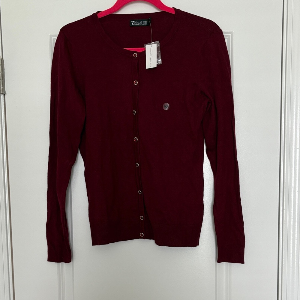 Deep Red Button-Up Cardigan